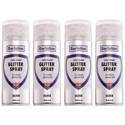 4x Bartoline Glitter Spray Klar Versiegelung Silber Glanz Multi-Surface Finish 400ml