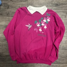 Vtg 80s Morning Sun Hanes Sweatshirt Hummingbird Fushia Puffy Paint XL