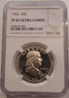 1962 NGC  PF 67 ULTRA CAMEO PROOF FRANKLIN *** PQ SPOTLESS ULTRA HEAVY CAMEO ***