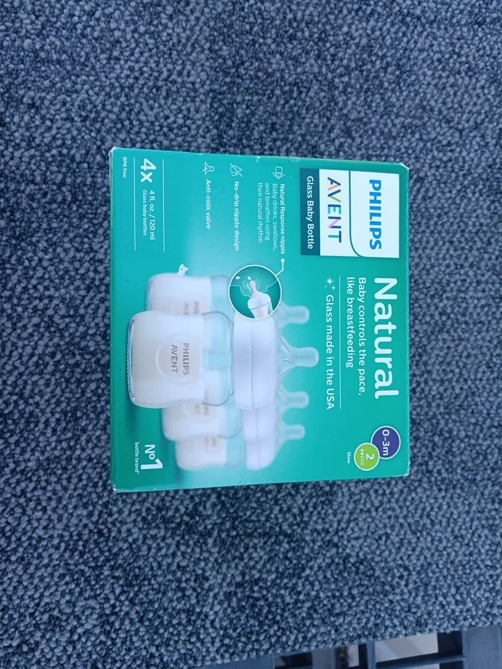 Philips Avent Natural Glass Baby Bottles 4oz Newborn 4 Pack Open Box Free Ship
