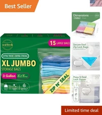 Large Plastic Storage Bags 3 Gallon Zip Lock Freezer Bags Reusable Clear