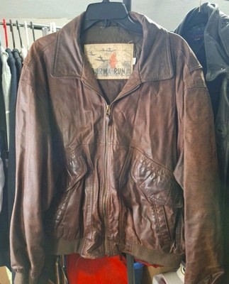 Vintage Burma Run Mens Flight Jacket Size XL Regular Brown Leather  Bomber 