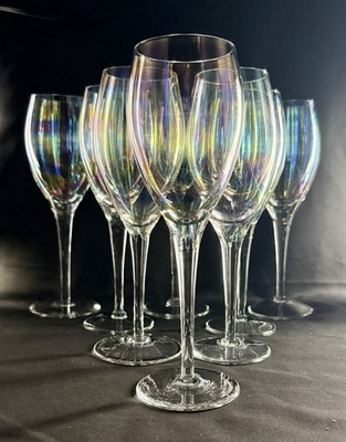 Bohemia Crystalex BOC168 Rainbow Iridescent Champagne Flutes Set of 8 Luster