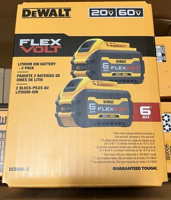 DeWALT 6Ah FLEXVOLT DCB606-2 20V/60V MAX Lithium-Ion Battery Brand New 2-Pack