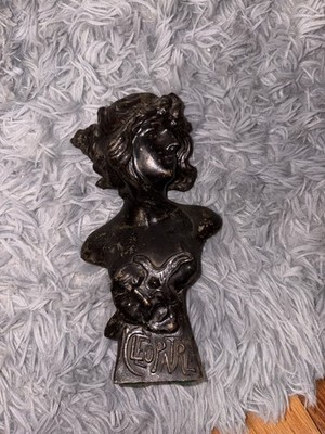 FRENCH ART NOUVEAU BRONZED SPELTER CLEOPATRA CLEOPATRE BUST STATUE DESK ORNAMENT