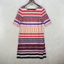 Eliza J Dress Womens 10 Pink Multicolor Shift Geometric Print Lined Knee Length