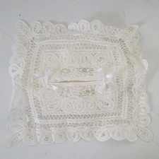 Vintage Kleenex Box Cover Fabric Lace Bows Fits 12" x 6"  Box Handmade 1980's