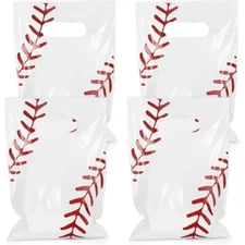 50 Pieces Baseball Gift Bags with Handle, Plastic Treat Candy Bag Spor