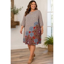 Chico's Boho Medallion Paisley Midi Shift Dress Size 4 US Plus Size 20 22 XXL