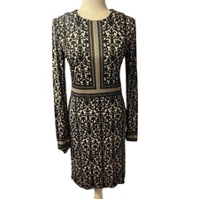 Tory Burch 100% Silk Long Sleeve Damask Print Sheath Dress Size Small