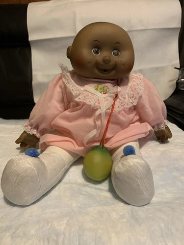 Cabbage Patch Kids African American Baby Doll Pink Outfit Lace Trim Brown Eyes