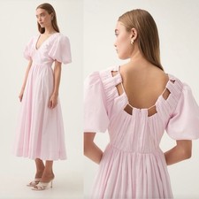Aje Esmerie Midi Dress AU 6 US 2 Pink Puff Sleeve A-Line Wedding Evening
