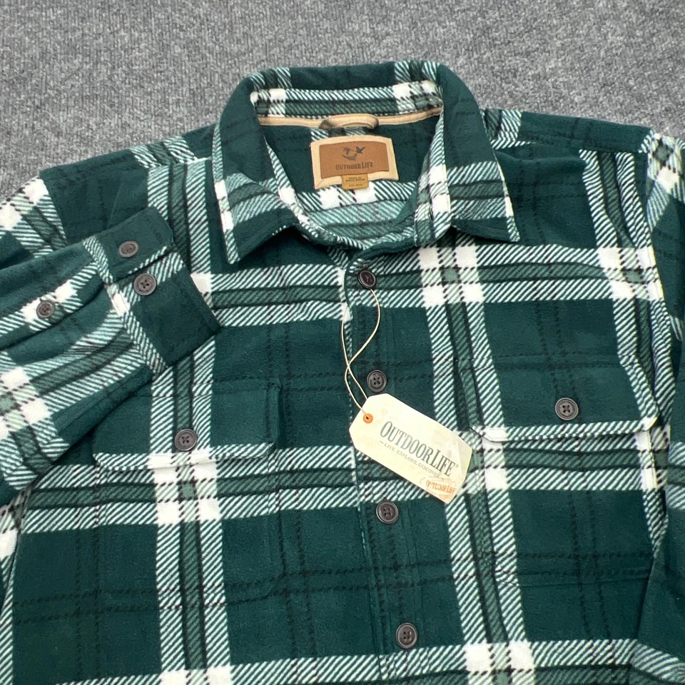 NWT OUTDOOR LIFE Polar Fleece Shirt Jacket Shacket Mens 2XL XXL Green Plaid NEW - Image 2 of 4