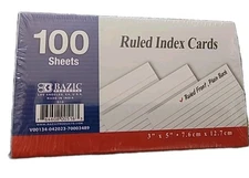 BAZIC Ruled Index Cards 3" X 5" 100 Count, White Flashcards, 1-Pack, 