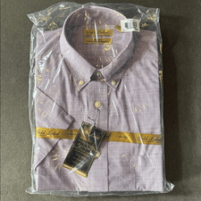 Roundtree Yorke Gold Label Check Short Sleeve Button Up Shirt Non-Iron M NWT