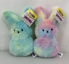 Lot of 2 Peeps Plush Tie Dye Easter Bunnies 9" Yellow Pink Green Blue Purple