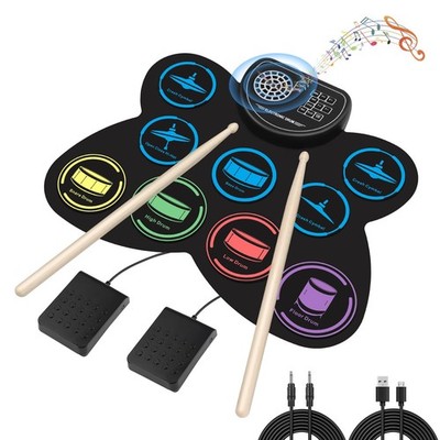 Electronic Drum Set, 9 Drum Practice Pad with Headphone Jack, Roll-up Pad Mac...