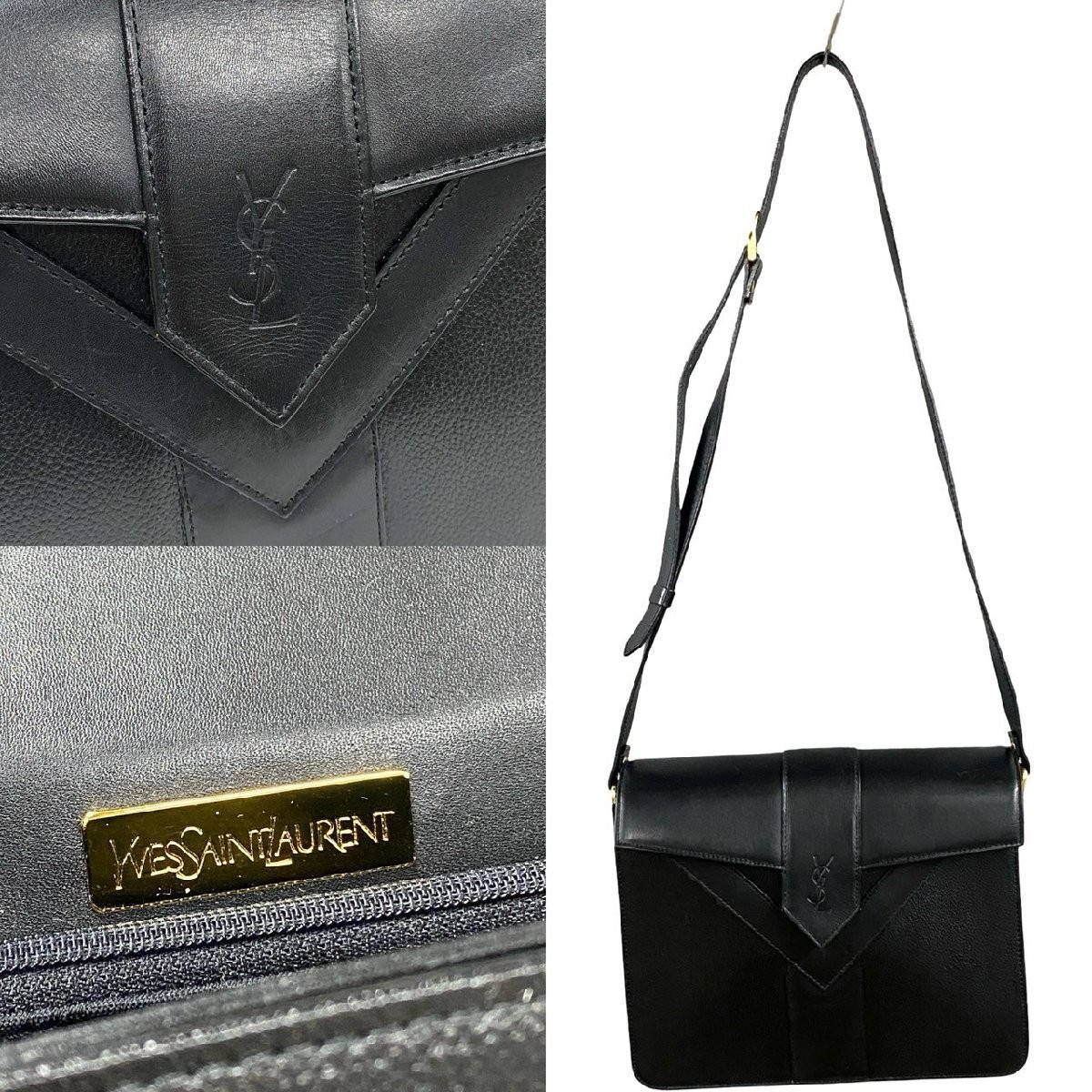 YVES SAINT LAURENT borsa a tracolla vintage in pelle nera vera pelle autentica