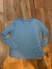 Womens Danskin  Ribbed Active T-Shirt Tee Smoke Blue Long Sleeve Large L