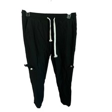 Black Cargo Joggers Womens Casual Drawstring Pants Pocketed Comfy