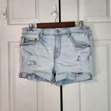 Aeropostale High Rise Midi Distressed Denim Shorts Light Wash Blue Size 12 Reg