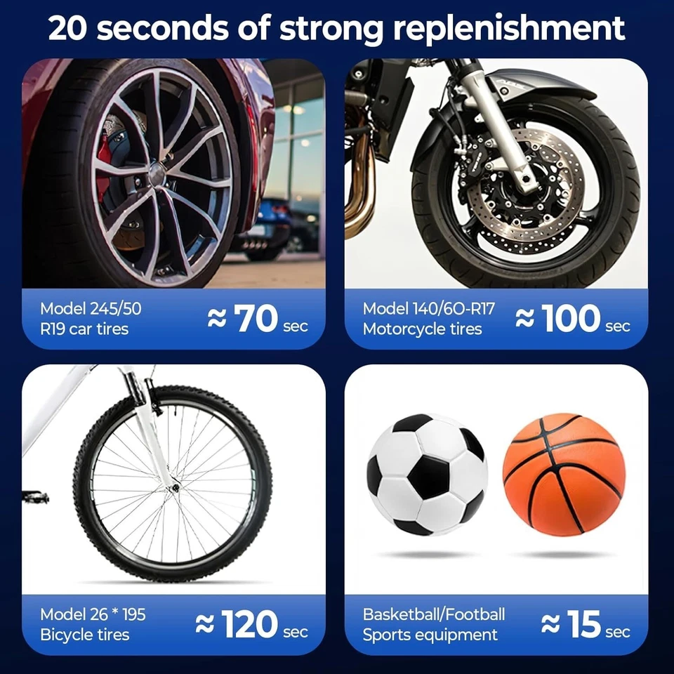 Compresseur Air Portable Gonfleur Pneus Sans Fil 150PSI Voiture Moto Vélo Neuf - Photo 4/4