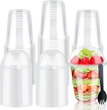50/100 vasos de pl stico para postre 9 OR 12oz con tapas de c pula y cucharas,ta