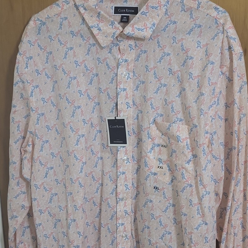 Club Room Men's XXL Button-Up Shirt Graphic Print Long Sleeve White Blue Orange