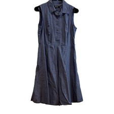 Nine West Sleeveless Collared Button Front Dress Women's Blue Size 8  no belt
