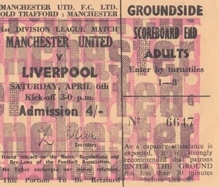 MANCHESTER UNITED V LIVERPOOL 6/4/1968 D1 USED TICKET FEAT GEORGE BEST