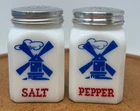 Vintage Hazel Atlas White Milk Glass Dutch Windmills Salt & Pepper Shaker Set