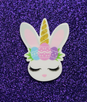 5pc White Unicorn Rabbit, Easter Egg, So Kawaii! Planar Flatback, Resin Cabochon