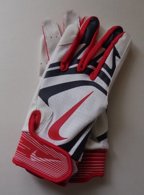 Nike Alpha Huarache Edge Batting Gloves Youth White/M Navy/University Red  Medium
