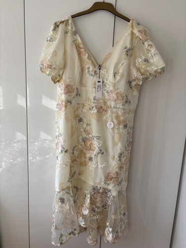 chi chi london curve dress cream with embroidery pattern size 24 bnwt - Picture 3 of 5
