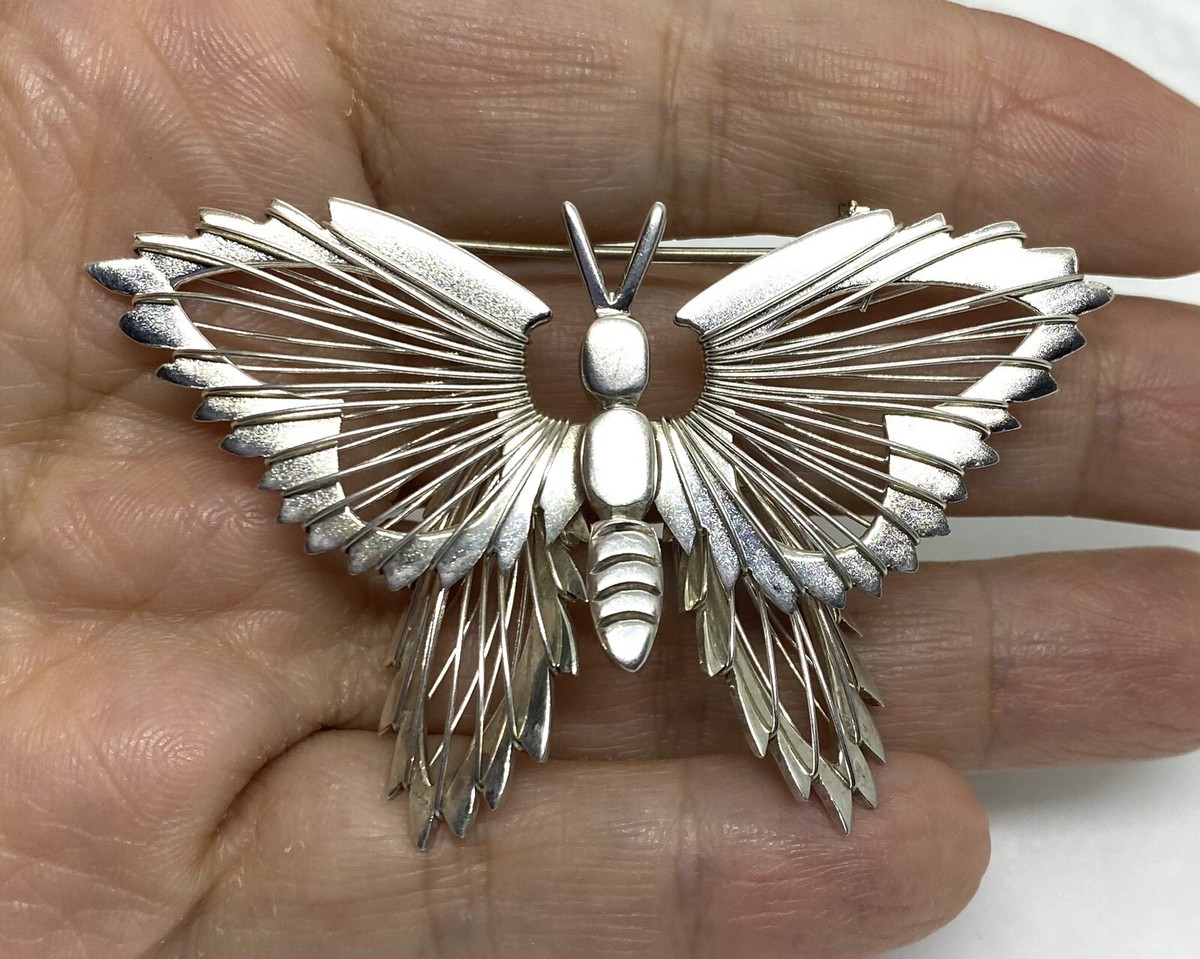 髑髏に蝶 Vintage Mexico TG159 Sterling Silver Butterfly Large Pin Brooch