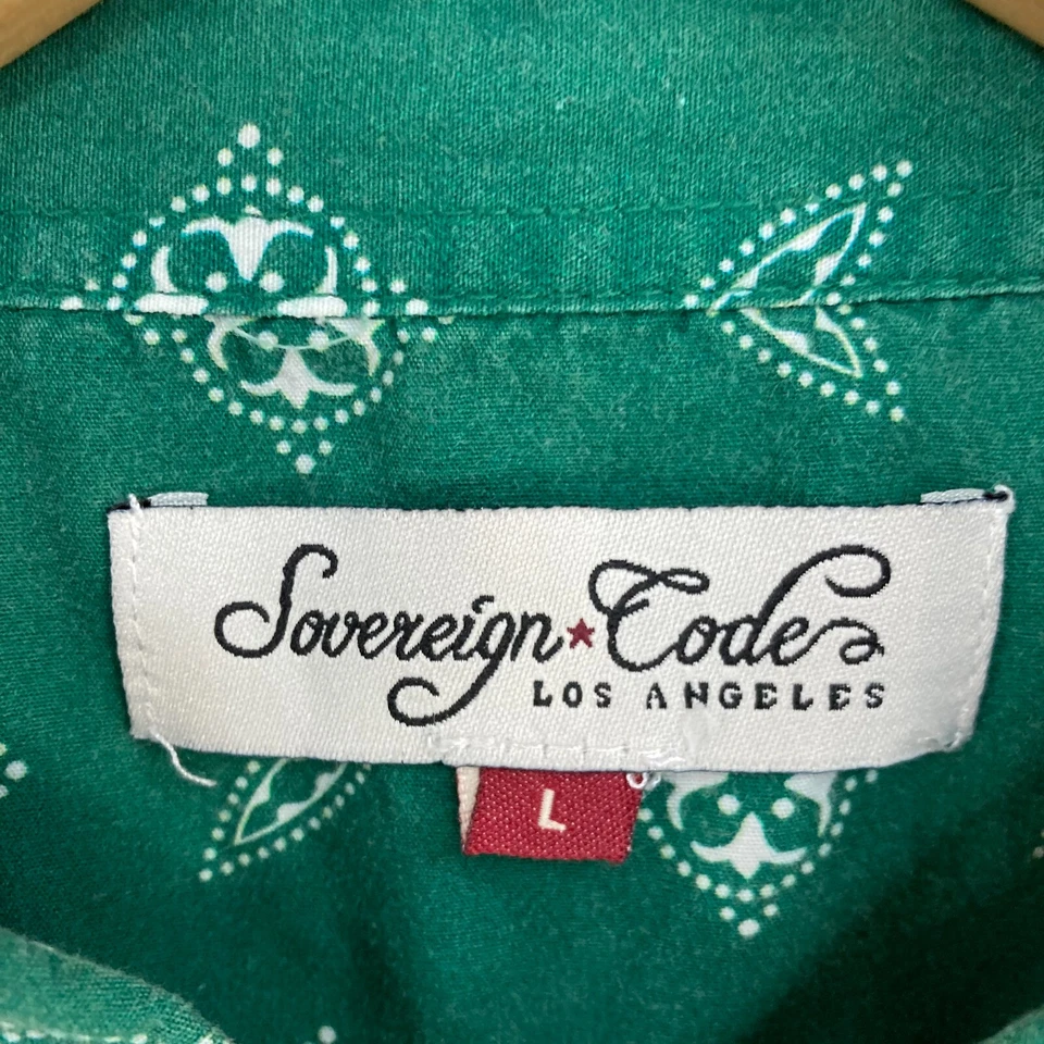 Sovereign Code Shirt Mens L Large Green Button Up Short Sleeve Cotton 8010 - Image 4 of 4