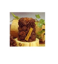 NEW HANDMADE 3" TALL BROWN MULTI PINE CONE PILLAR CANDLE+BOX