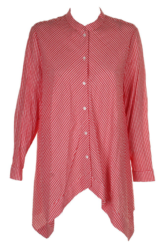 Ana Klein Tomate Rojo Manga Larga Algodón Asimétrico Camisa Vichy 2