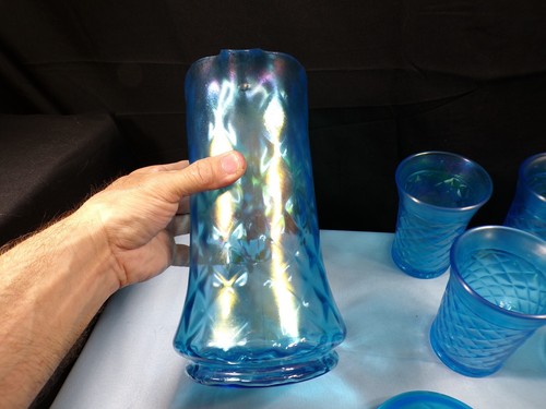 Northwood Celeste blau irisierend Stretch Glas konkav Diamanten Wasser Set INV2 - Bild 5 von 20
