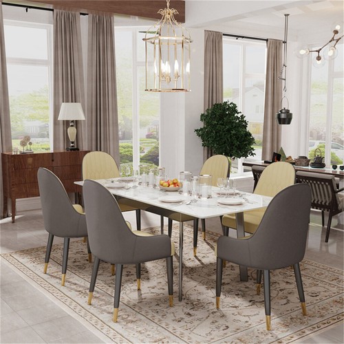4-Size Modern Marble Stone Kitchen Table for Dining Room Rectangular Metal Frame - Picture 49 of 63