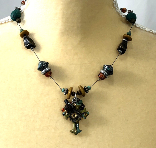 Treska Pendant Necklace Beaded Cross 19" Length