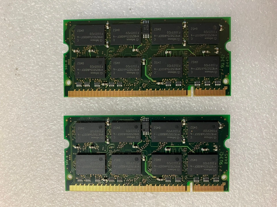 (2x 512MB) Infineon HYS64D64020HBDL PC-2700S DDR-333 SO-DIMM Laptop DDR1 RAM ~ - Image 2 of 3