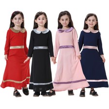 Children Kids Girls Abaya Kaftan Muslim Dress Prayer Maxi Long Sleeve Arab Robes