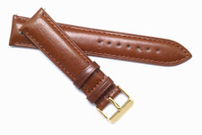 20mm Brown Quality Leather Unisex Watch Band Gold Plated Buckle W/ 2 Spring Bar