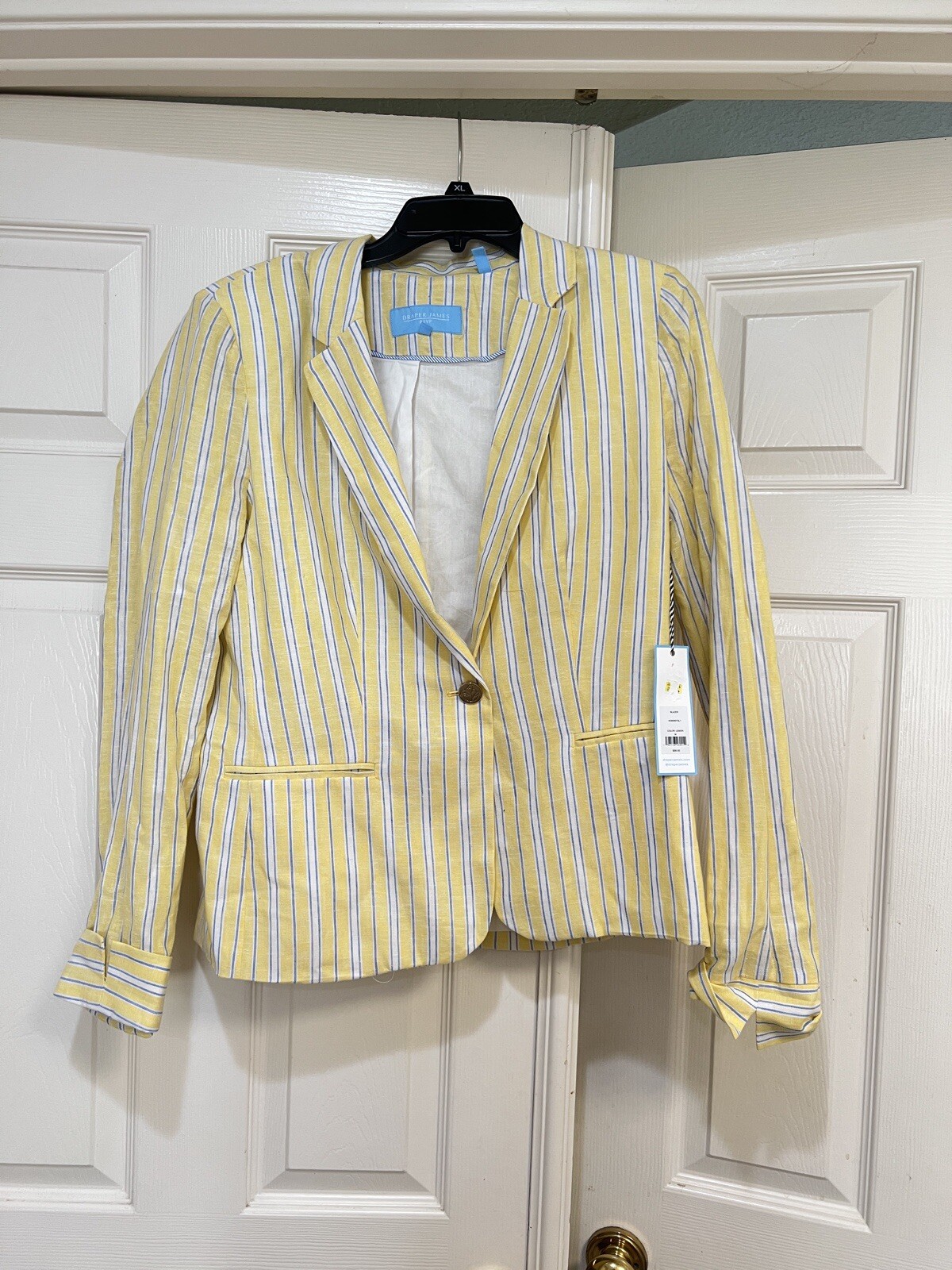 SAINT LAURENT Giacca blazer donna Draper James RSVP misto lino taglia large nuova con etichetta