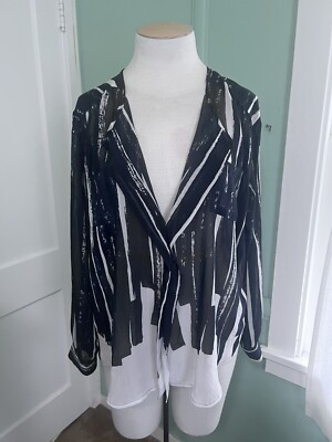 Addition Elle Sexy Sheer Striped Dark Blue  & White Plus Size V-Neck Tunic 1X