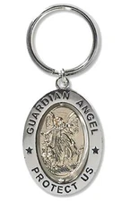 Guardian Angel KEYCHAIN Revolving Dual Tone Key Ring with Prayer, 3 1/4 Inch