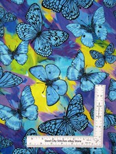 Butterfly Fabric Tropical Rain Forest Butterflies Blue Cotton by Benartex Yard