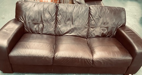 Brown Leather 3 + 2 seater Sofas - Picture 2 of 16