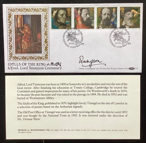 GB 1992 Tennyson FDC, Benham ‘Idylls of the King’ SIGNED Tennyson (PD445)